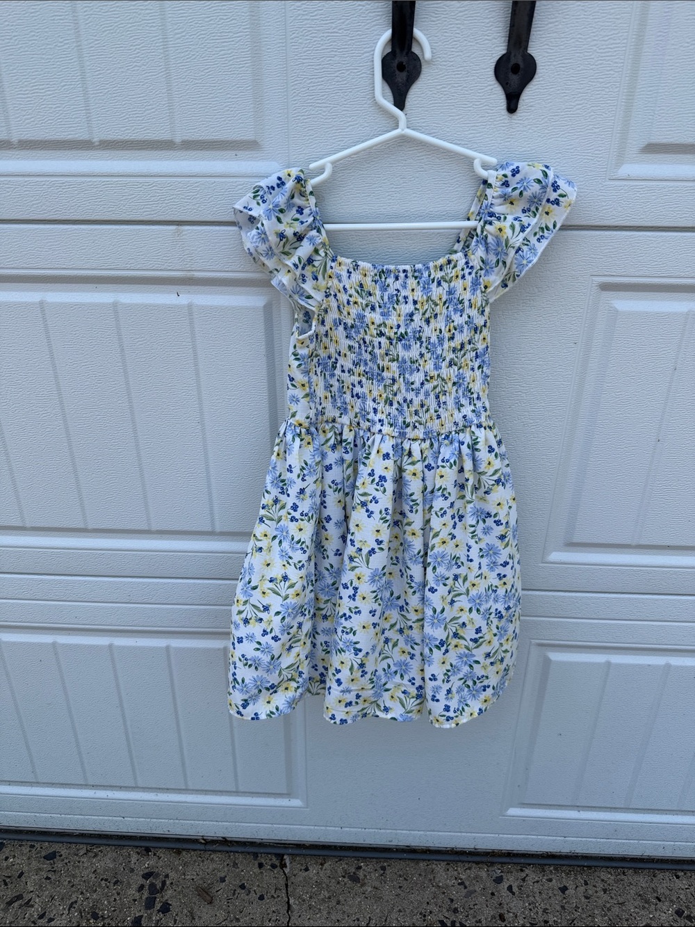 lilt White Floral Smocked Dress with Blue & Yellow Blossoms